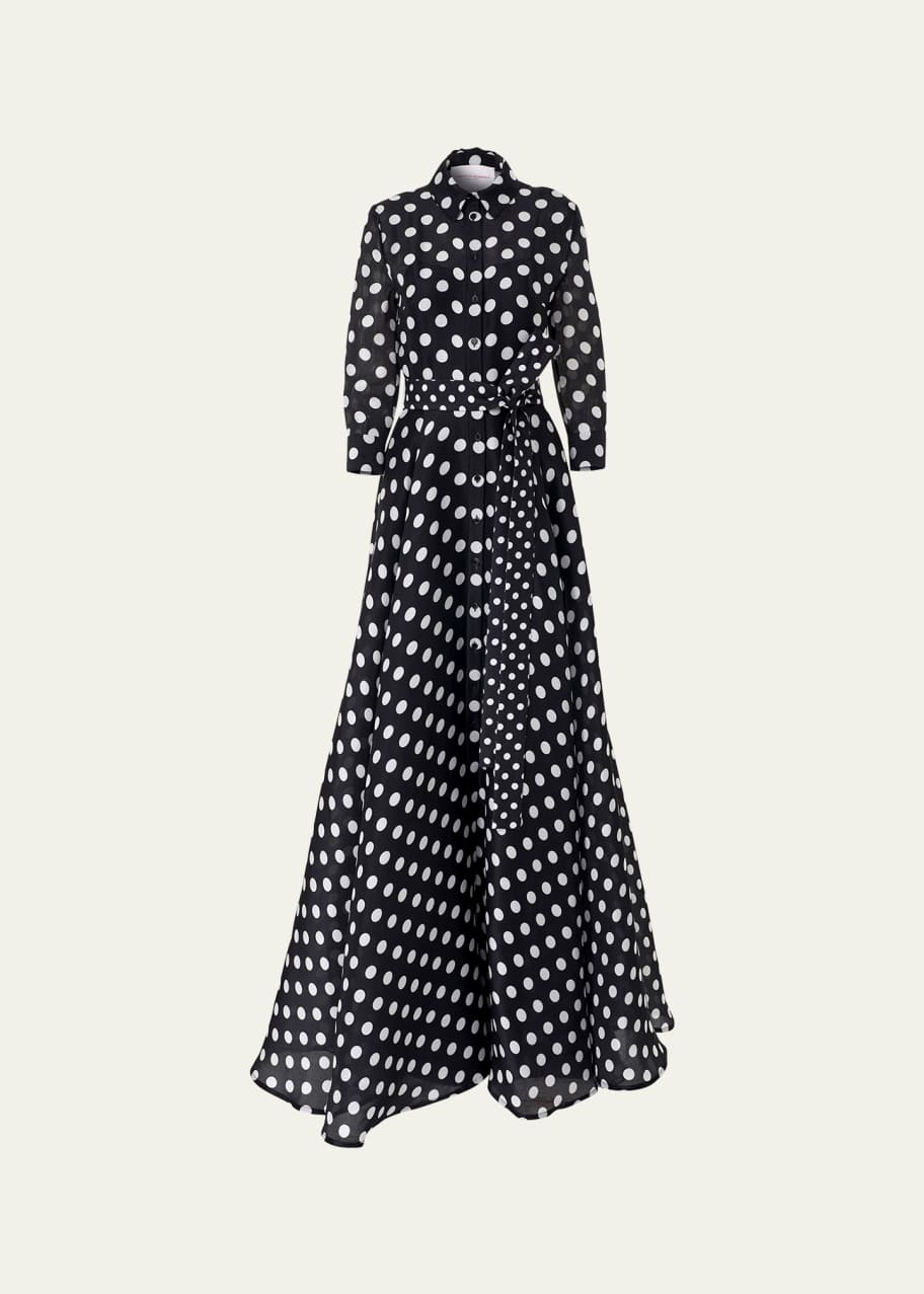 Image 1 of 1: Polka-Dot Silk 3/4-Sleeve Trench Gown