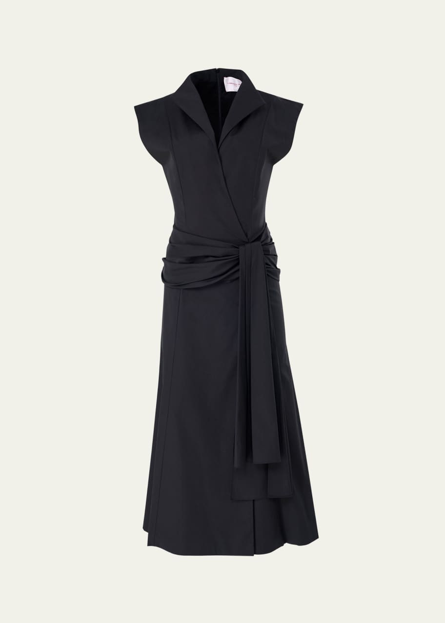 Image 1 of 1: Cap-Sleeve Hip-Sash Midi Wrap Dress