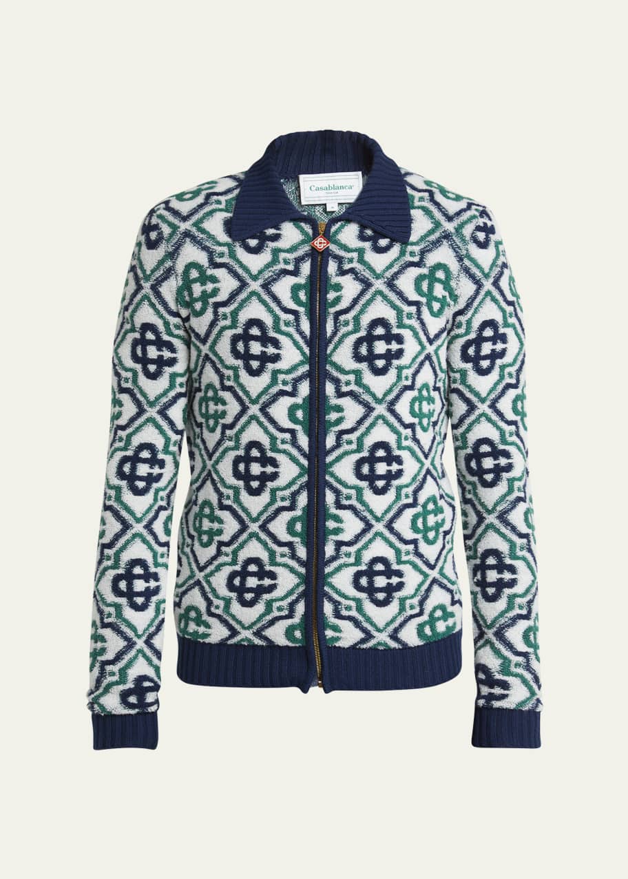 Image 1 of 1: Men's Diamond Jacquard Full-Zip Sweater