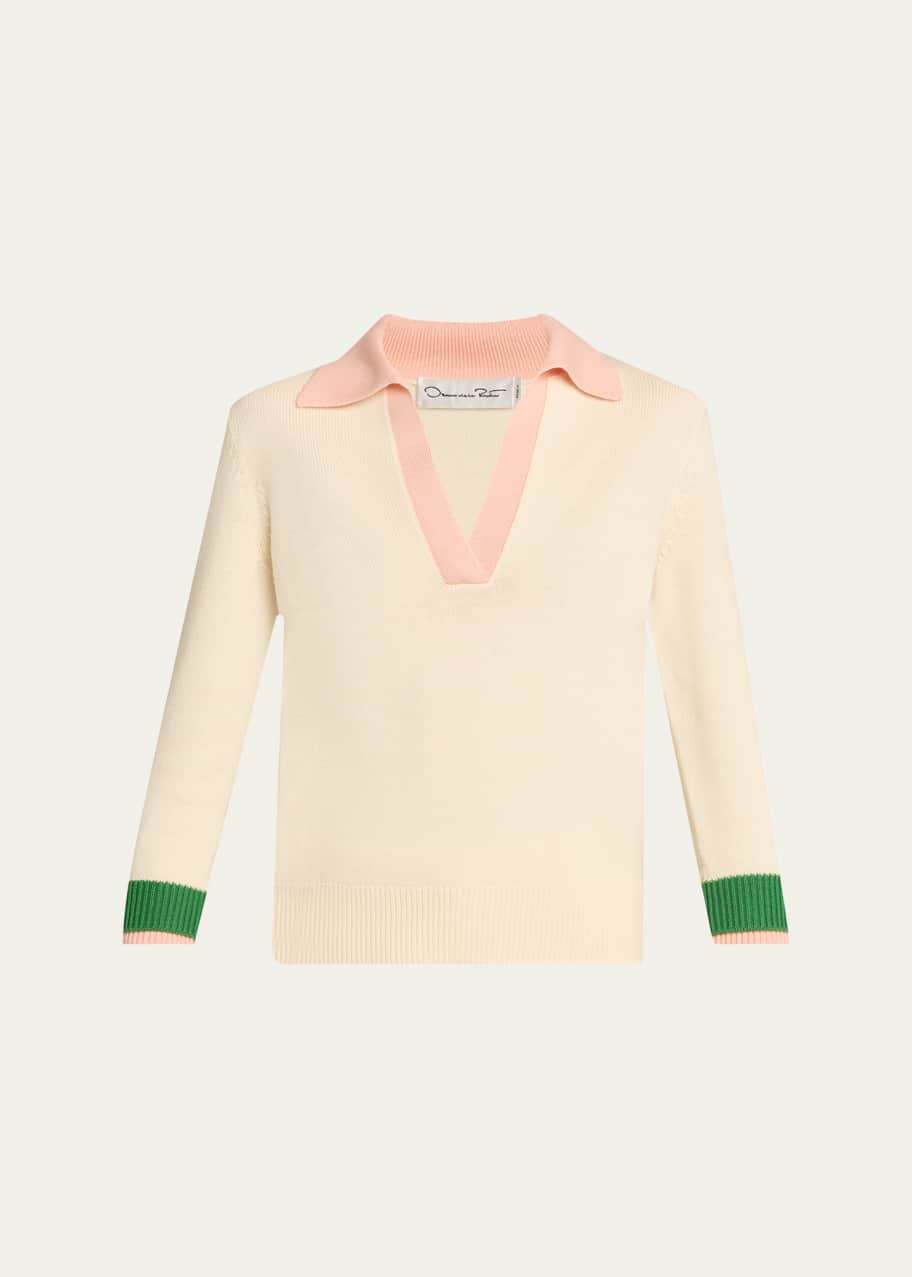 Image 1 of 1: Colorblock Polo Wool Pullover