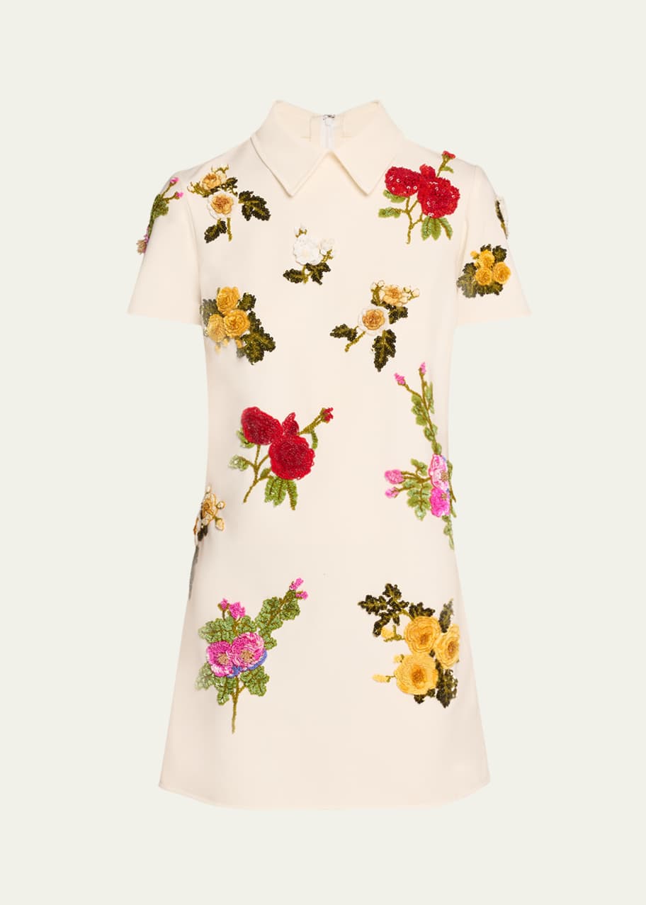 Image 1 of 1: Floral Embroidered Mini Wool Shift Dress