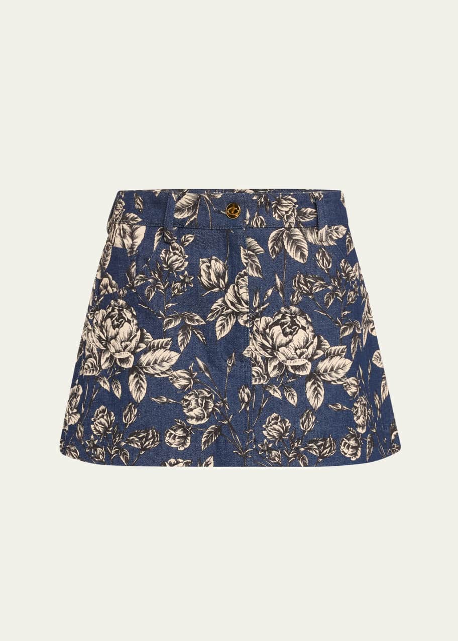 Image 1 of 1: Rose Stretch Denim Mini Skirt
