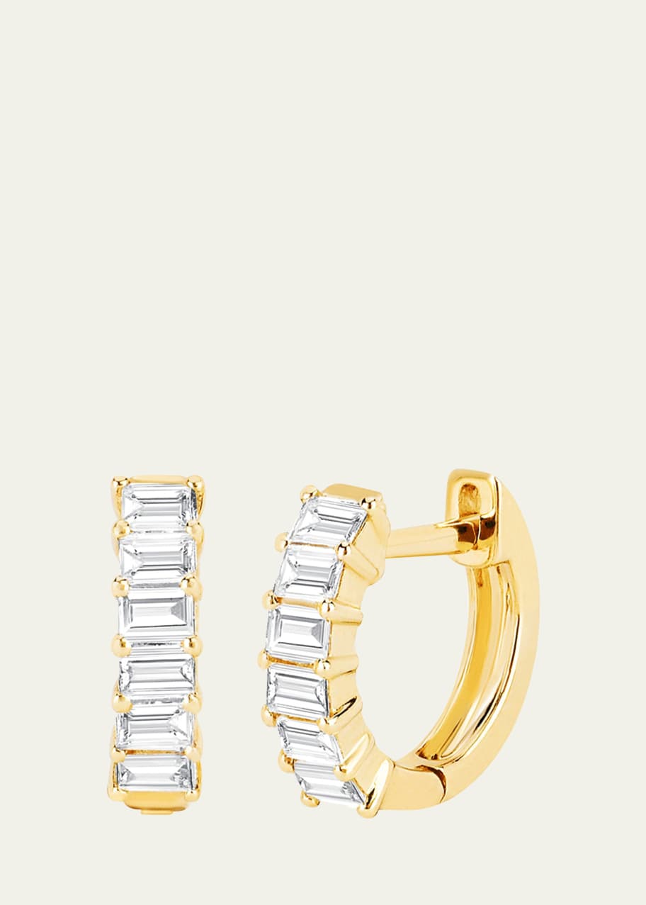 Image 1 of 1: 14K Yellow Gold Prong-Set Diamond Baguette Huggie Earrings