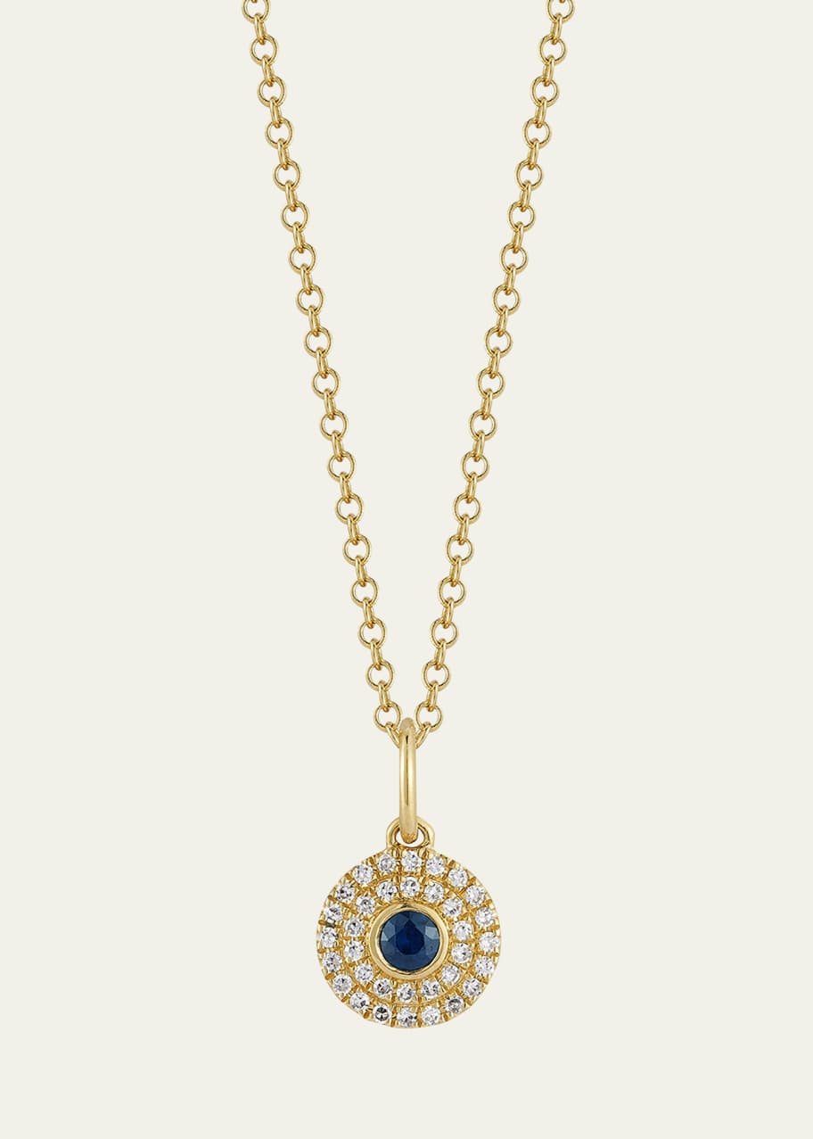 Image 1 of 1: 14K Yellow Gold Diamond and Sapphire Round Pendant Necklace