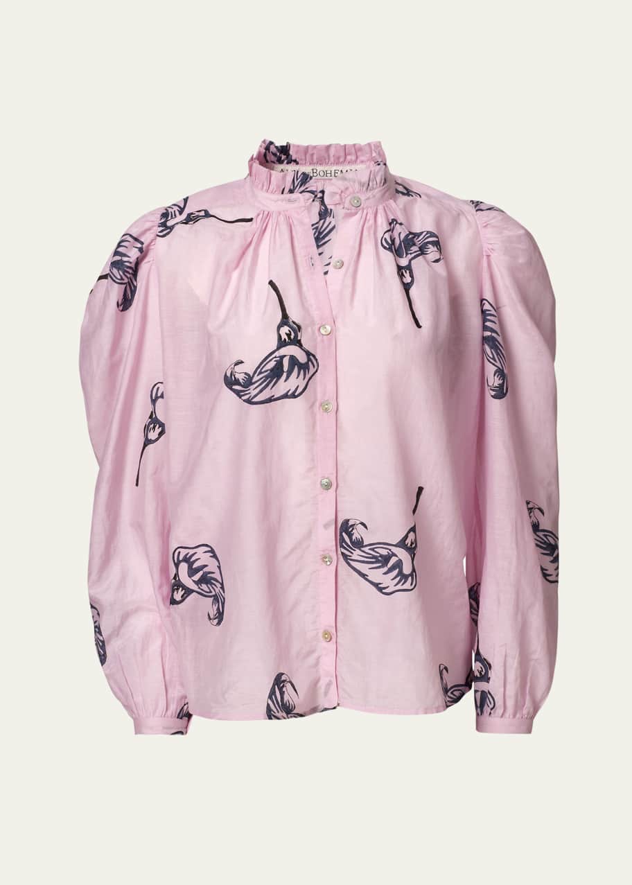 Image 1 of 1: Annabel Long-Sleeve Calla Lily Shirt
