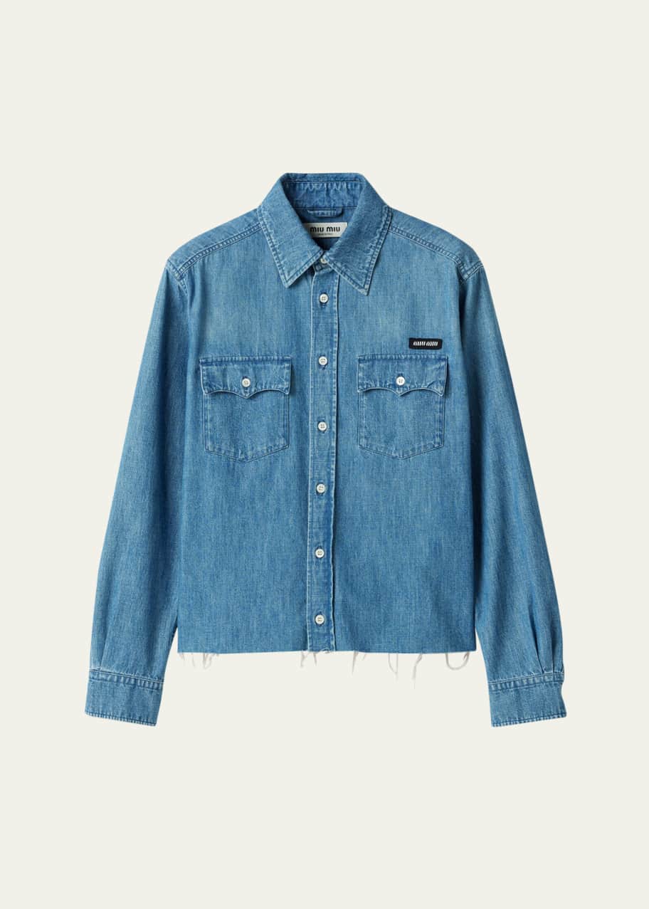 Miu Miu Raw Hem Button Down Denim Shirt - Bergdorf Goodman