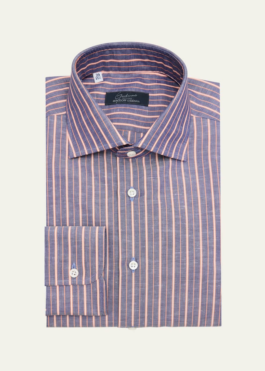 Image 1 of 1: Men's Cotton Multi-Stripe Dress Shirt