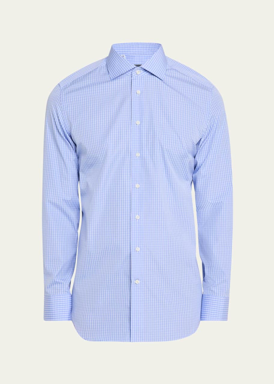 Image 1 of 1: Men's Cotton Micro-Check Dress Shirt