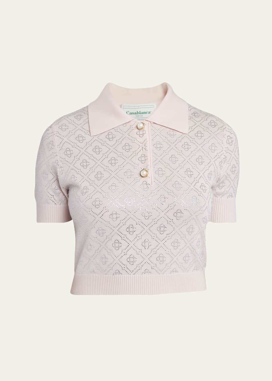 Image 1 of 1: Crystal Monogram Crop Polo Shirt