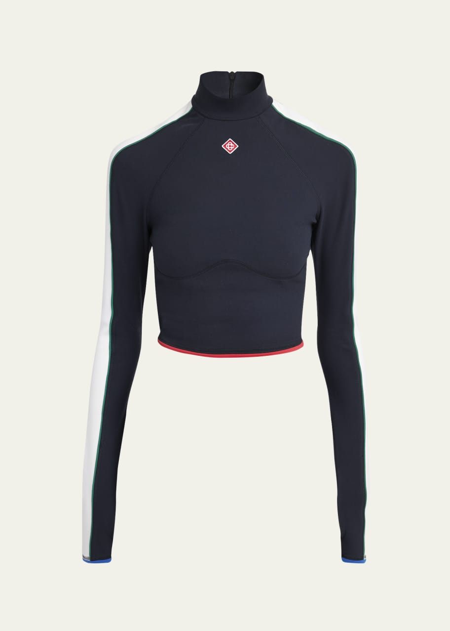 Image 1 of 1: Stripe Long-Sleeve Cropped Activewear Top