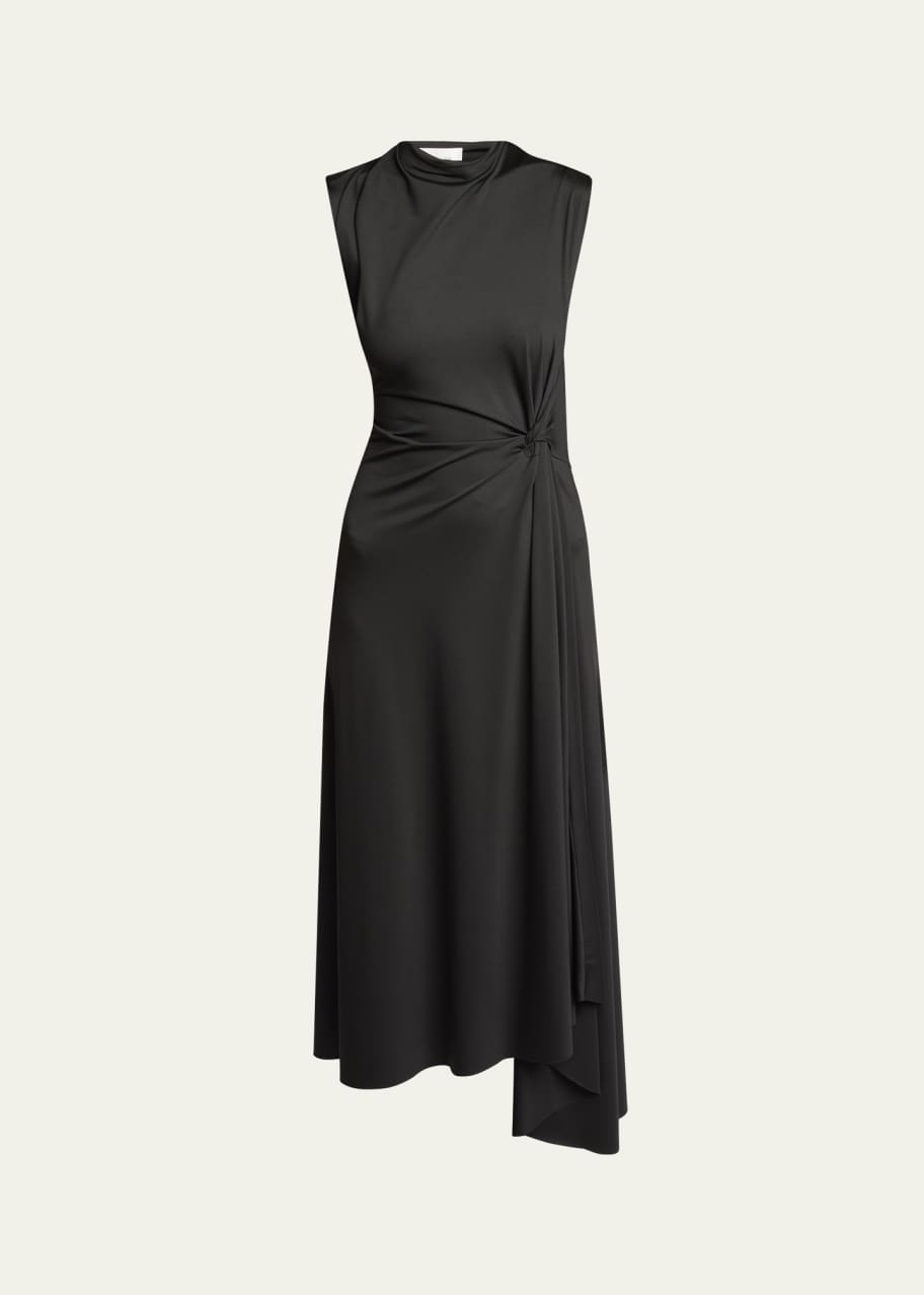 Image 1 of 1: Twisted Knot Asymmetric Drape Midi Dress