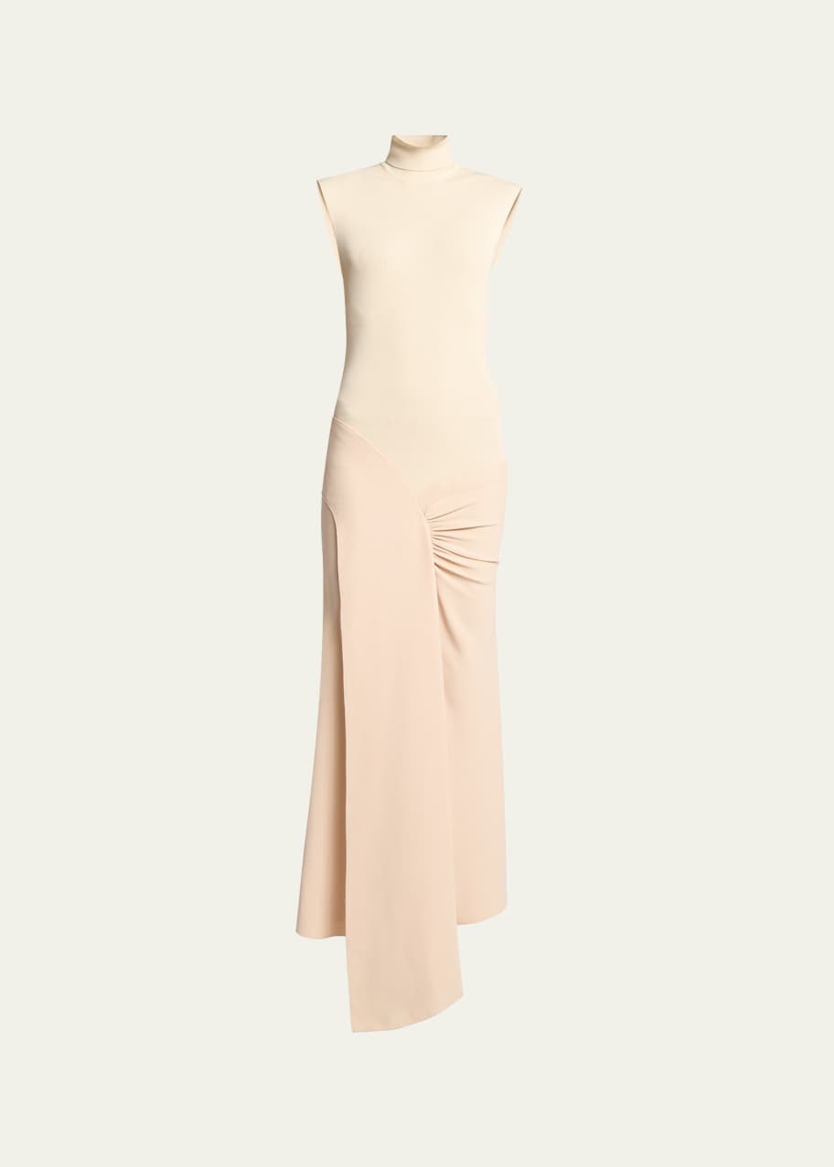 Image 1 of 1: Mixed-Media Turtleneck Crop-Waist Maxi Dress