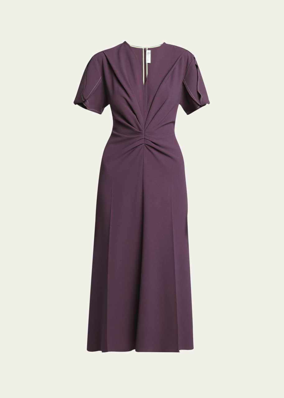 knee length dresses for ladies Gathered V-Neck Midi Dress by Victoria Beckham main image 0