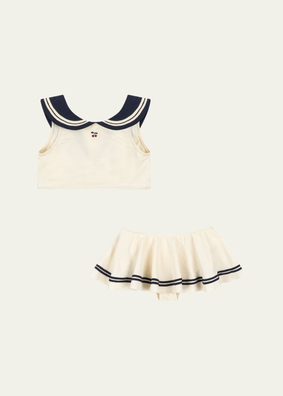 Image 1 of 1: Girl's Sailor Ribbed Bikini, Size 12M-10