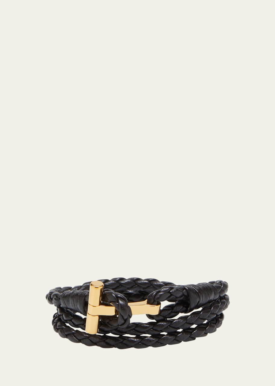 Image 1 of 1: Men's Braided Leather T-Wrap Bracelet