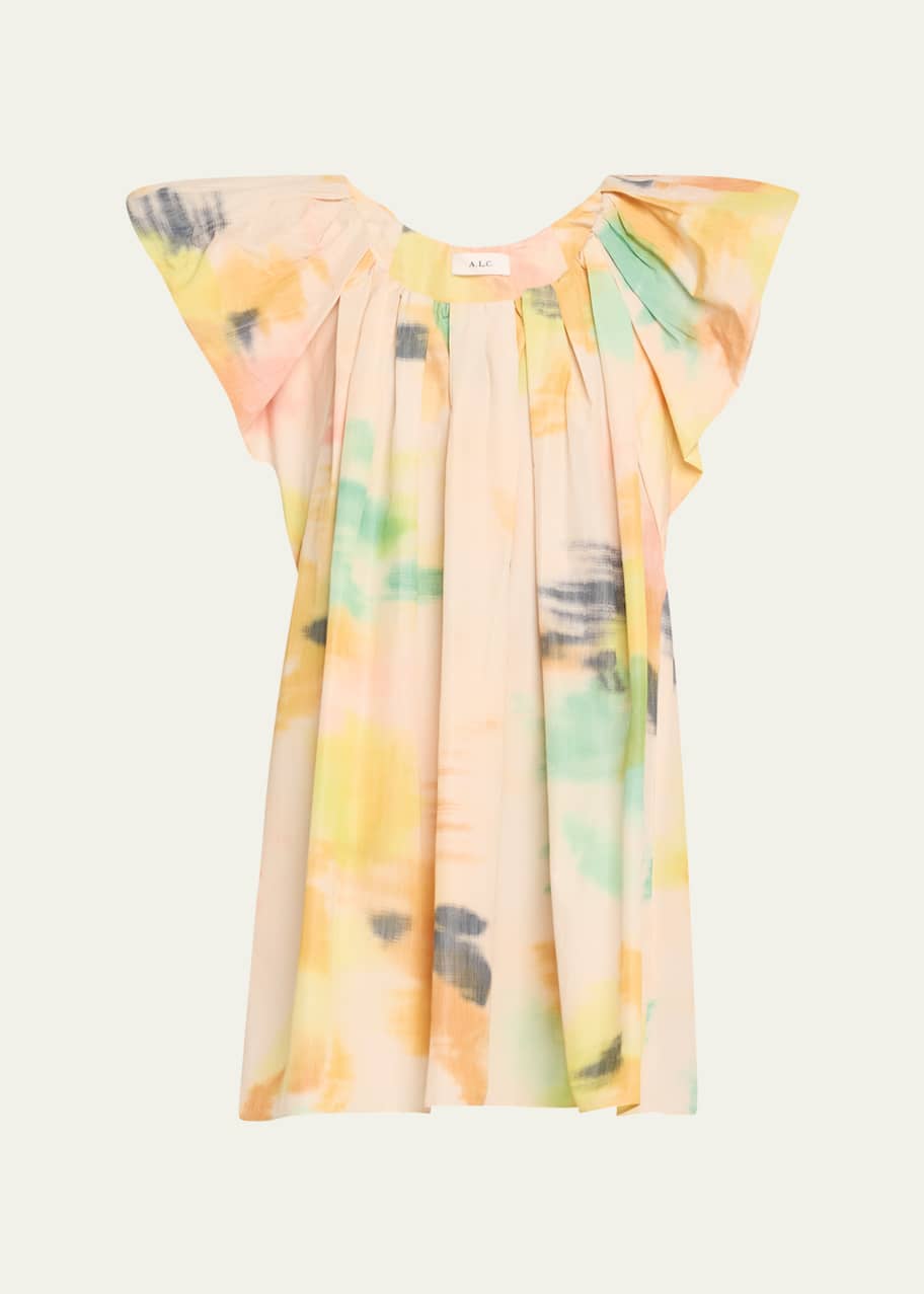 abi mini dress A.L.C. Abi Pleated Puff-Sleeve Mini Dress