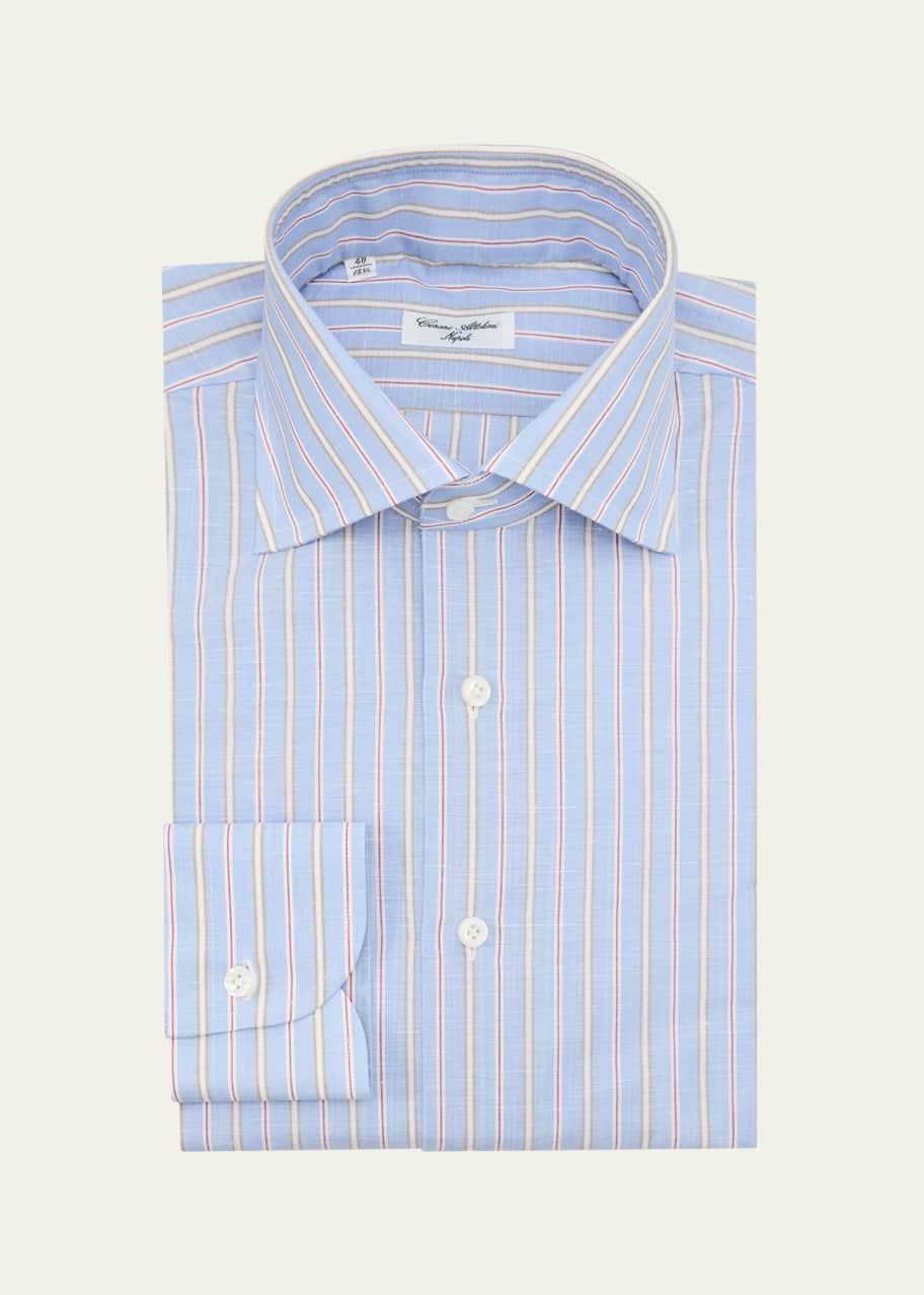 Image 1 of 1: Men's Cotton and Linen Multi-Stripe Sport Shirt