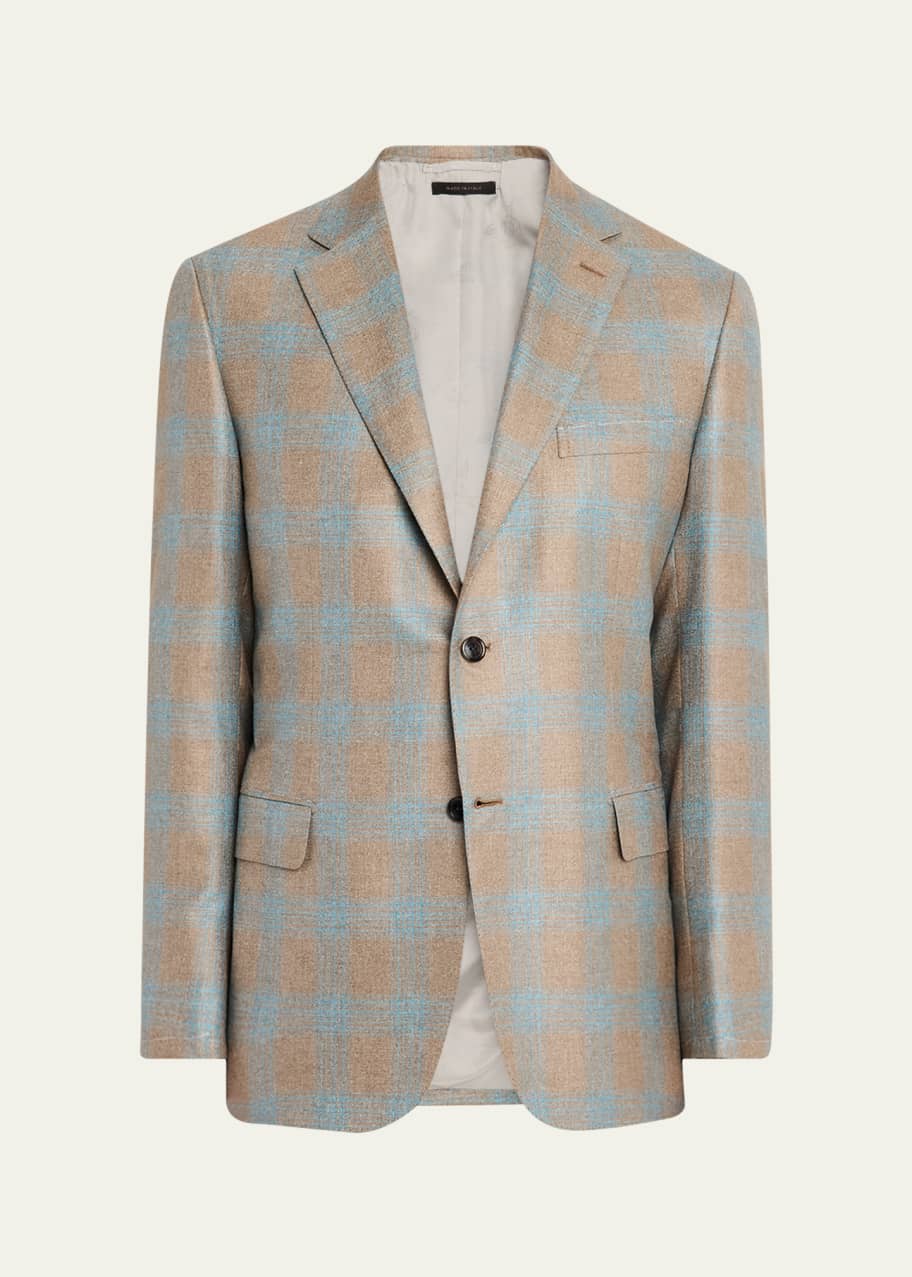 Image 1 of 1: Men's Silk-Cashmere Plaid Sport Coat