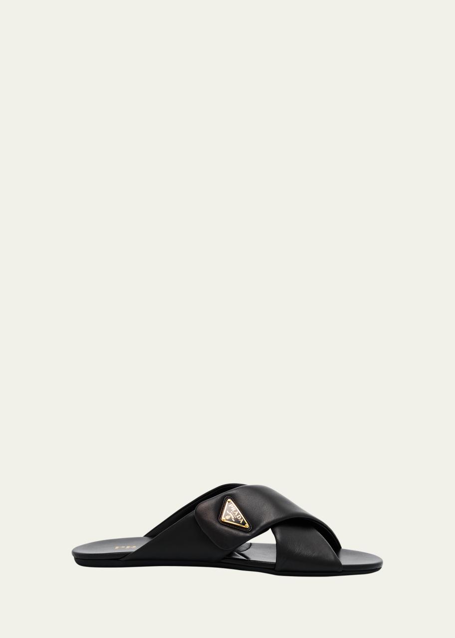 Prada Padded Leather Crisscross Flat Sandals - Bergdorf Goodman