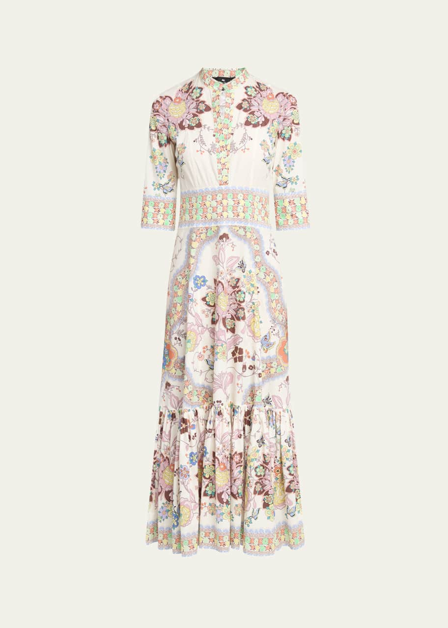 Image 1 of 1: Printed Stretch Cotton Midi Dress