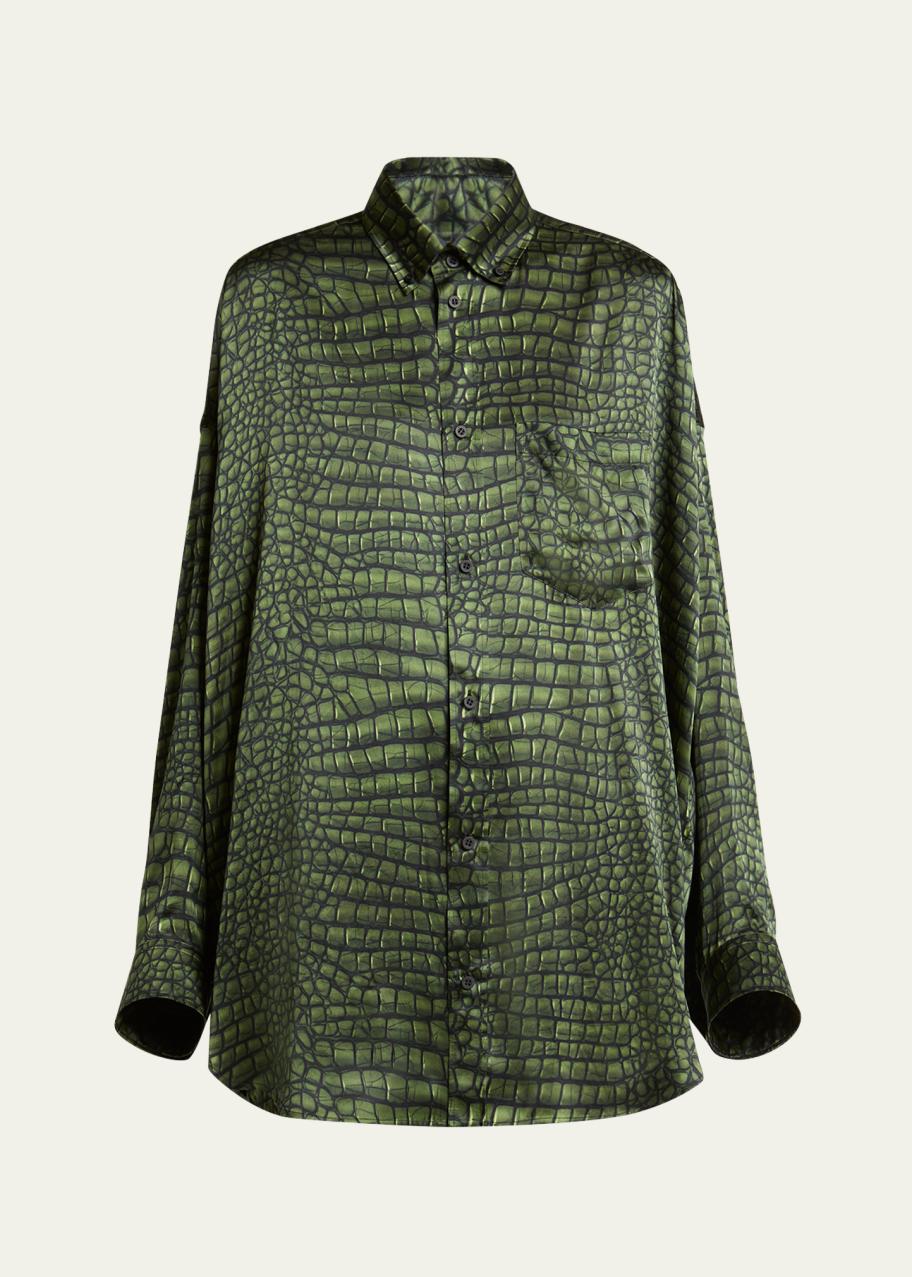 美品　BALENCIAGA シルク混 コクーンシャツ 34 ドット ジャカード Balenciaga Crocodile Print Satin Button Down Cocoon Blouse