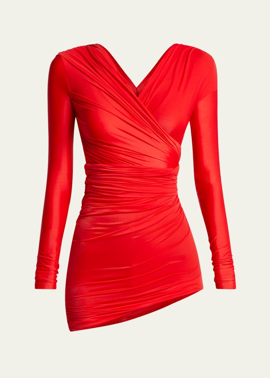 balenciaga asymmetric dress ARIELA CHERRY RUFFLE ASYMMETRIC COCKTAIL MAXI DRESS