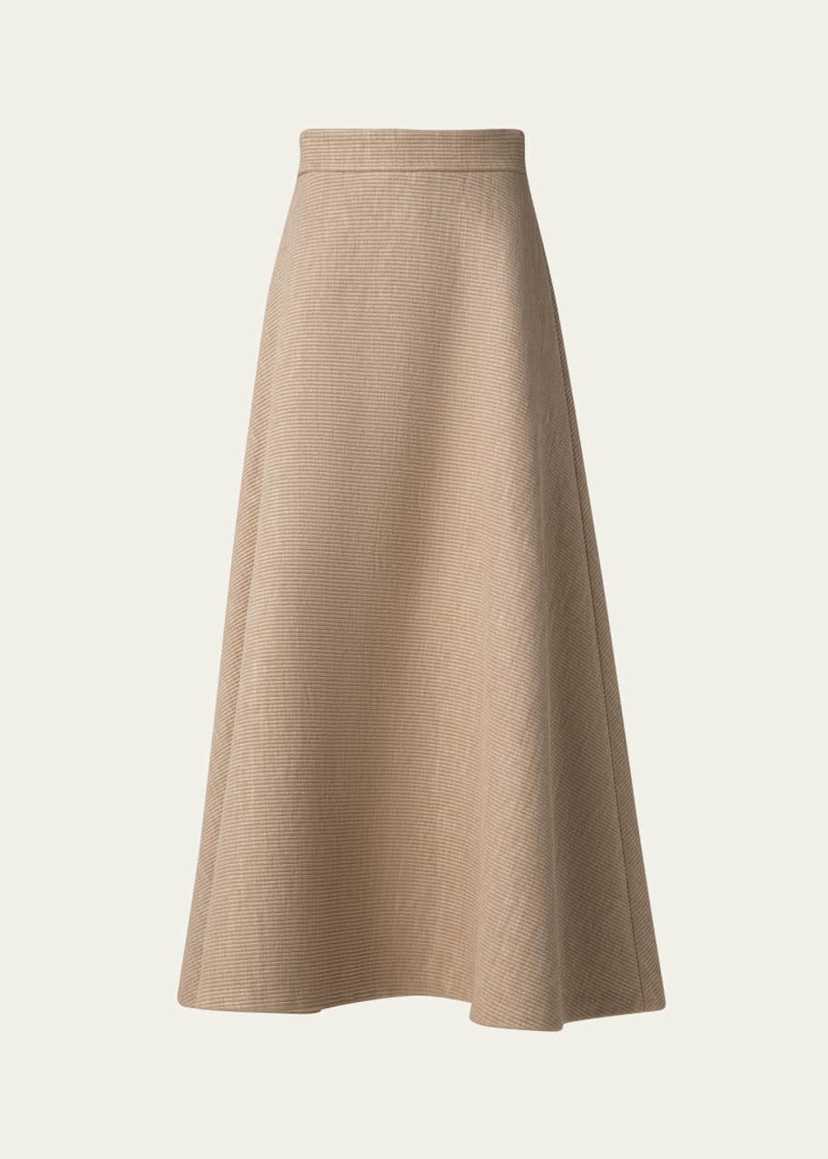 Akris Flared Raffia Leather Trim Midi Skirt - Bergdorf Goodman