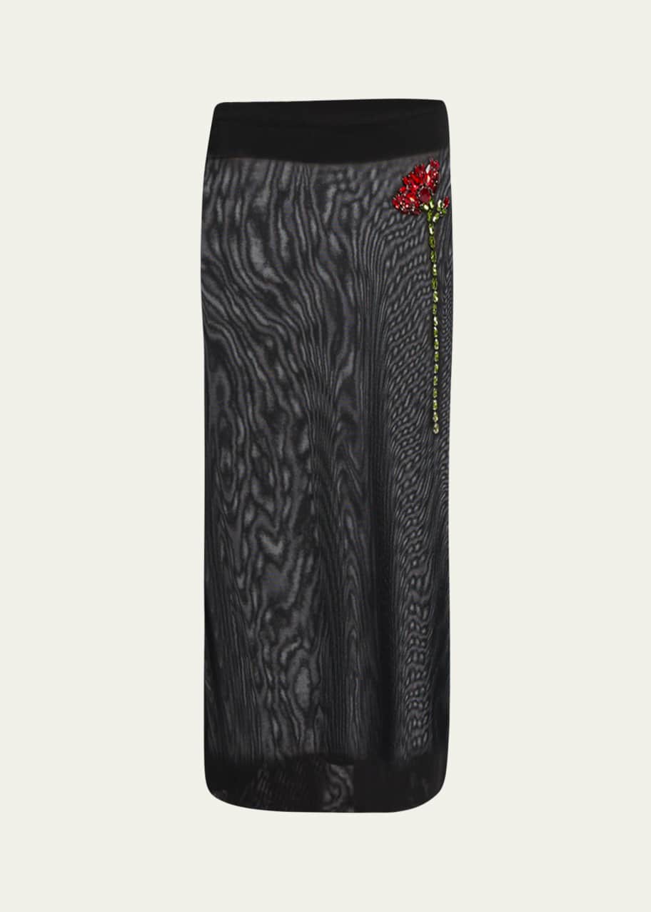 Image 1 of 1: Sheer Column Rose Crystal Midi Skirt
