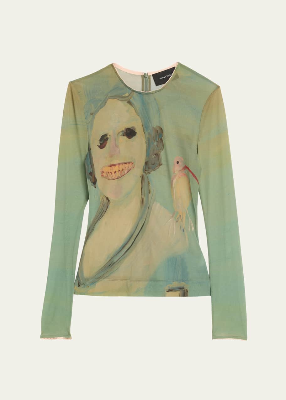 Image 1 of 1: Genieve Figgis Print Long-Sleeve Mesh Top