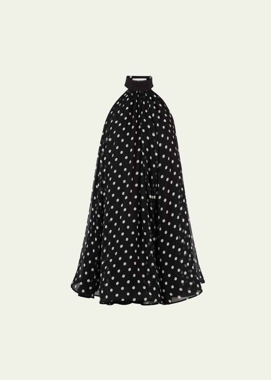 Image 1 of 1: Chiffon Polka Dot Halterneck Mini Dress