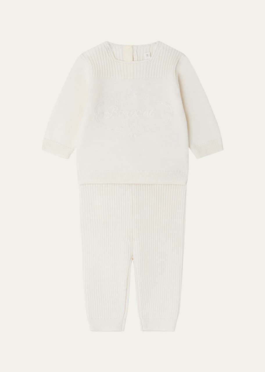 Girl's Atimy Embroidered Wool-Cashmere Set, Size 3M-18M