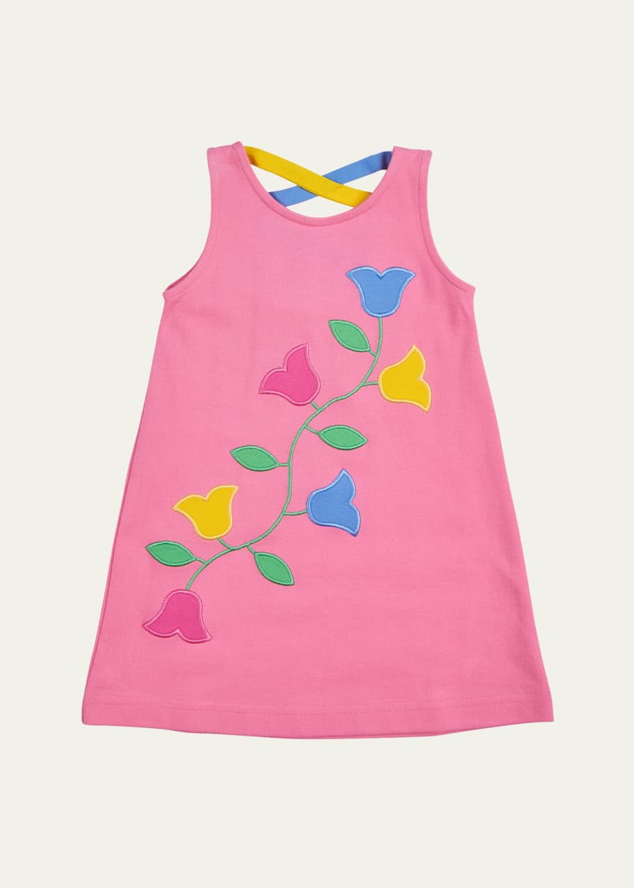 Image 1 of 1: Girl's Pique Knit Dress W/ Tulip Applique, Size 2-6