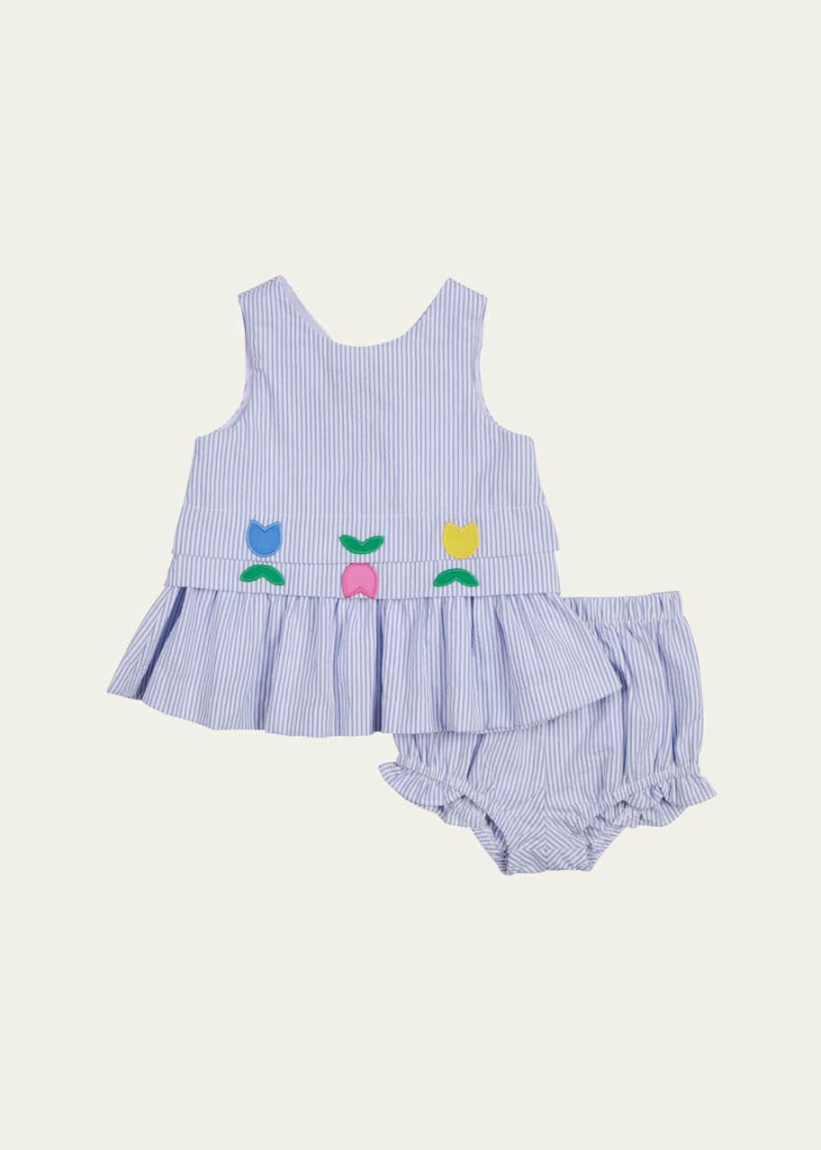 Image 1 of 1: Girl's Seersucker Dress W/ Bloomers, Size 3M-24M