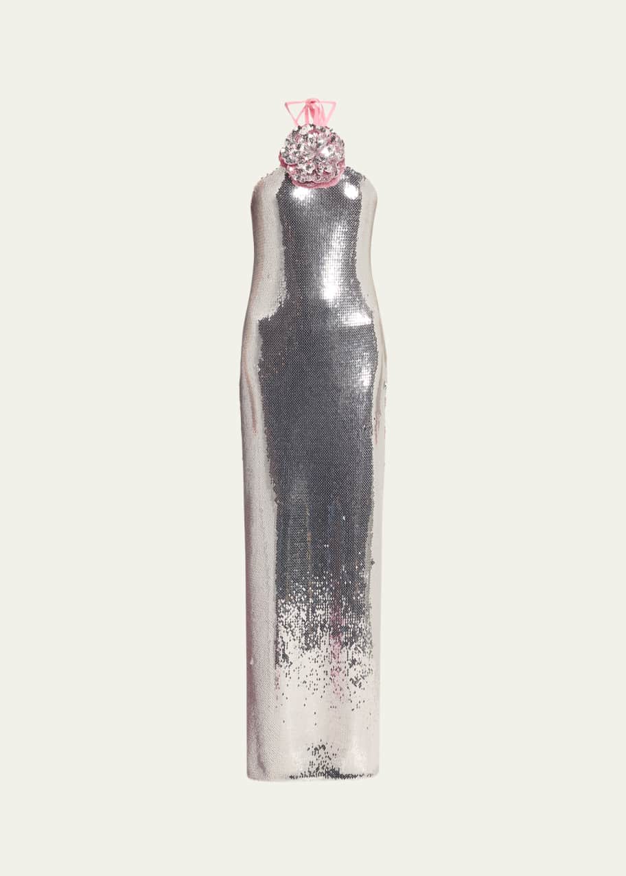 Image 1 of 1: Sequined Halter Gown