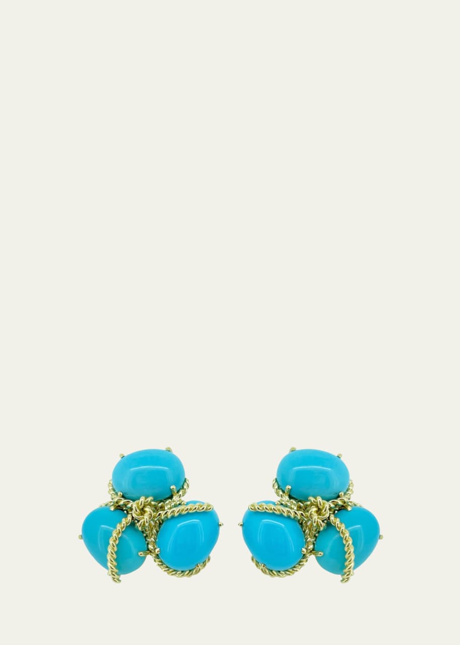 Image 1 of 1: 18K Yellow Gold Rope Knot Turquoise Clip-On Earrings