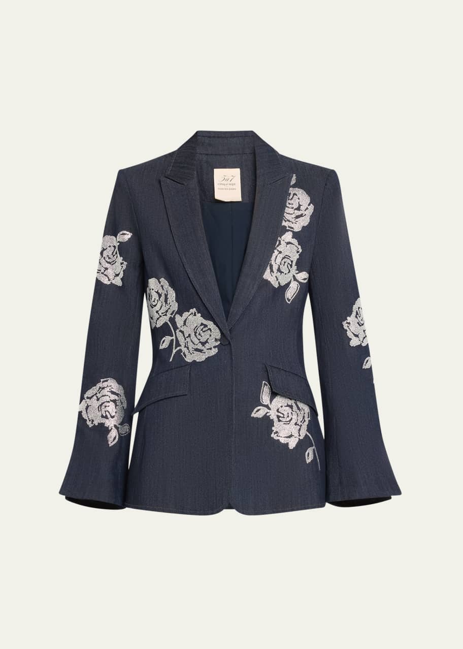 Image 1 of 1: Cheyenne Denim Rhinestone Rose Blazer