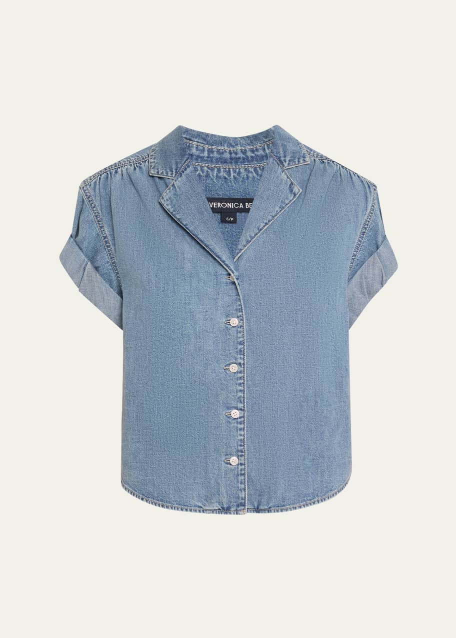 Image 1 of 1: Ilene Denim Cuff-Sleeve Top