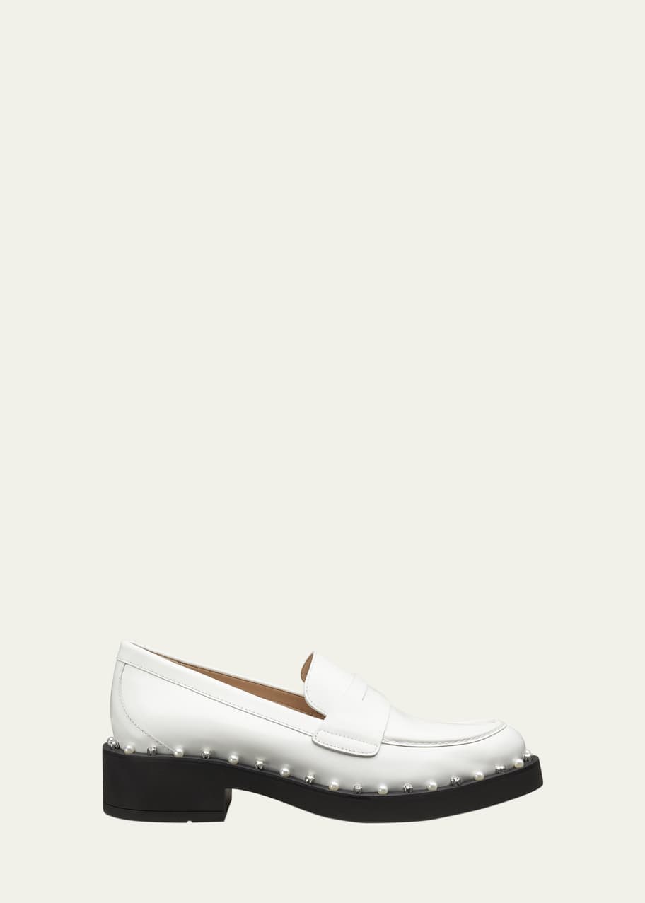 Image 1 of 1: Reverie Leather Pearly Accent Loafers