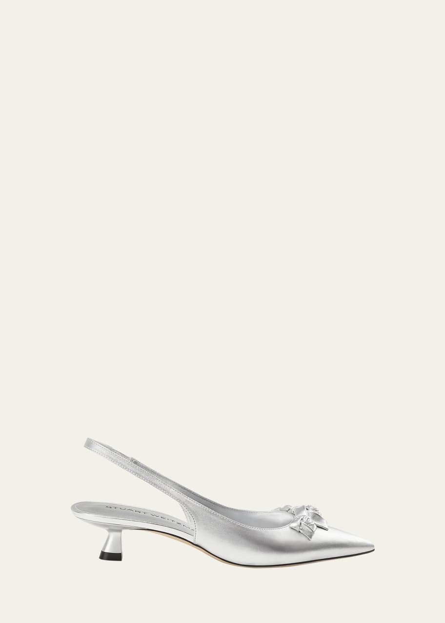 Image 1 of 1: Rosie Metallic Leather Kitten-Heel Slingback Pumps
