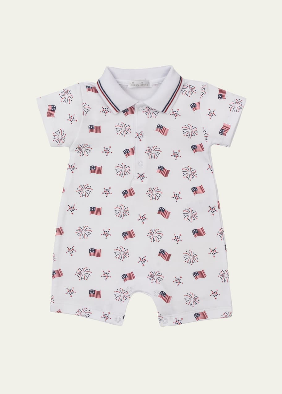 Image 1 of 1: Boy's Bold Stripes and Bright Stars Short Playsuit, Newborn-18M