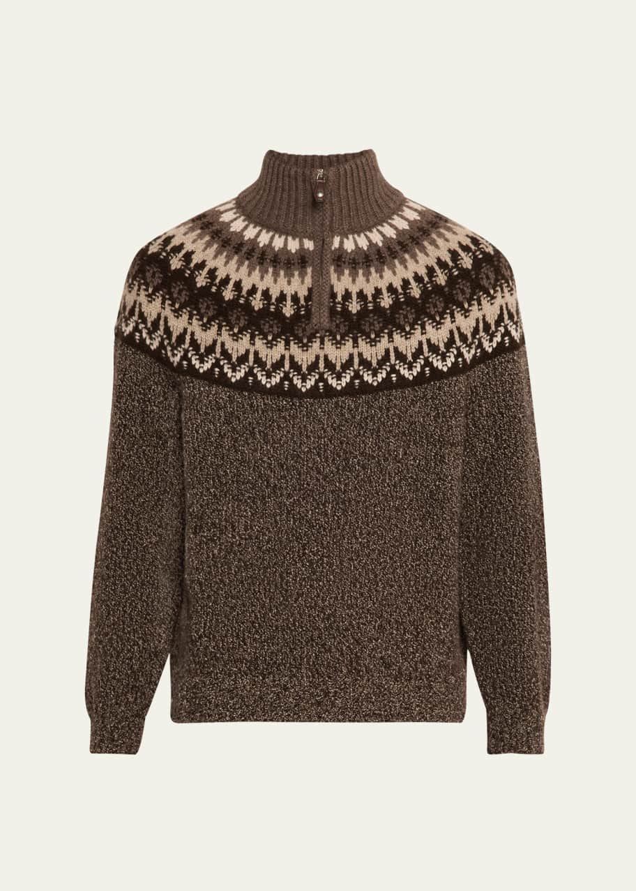 Loro Piana Men's Alpe Pile Cashmere and Silk Quarter-Zip Sweater