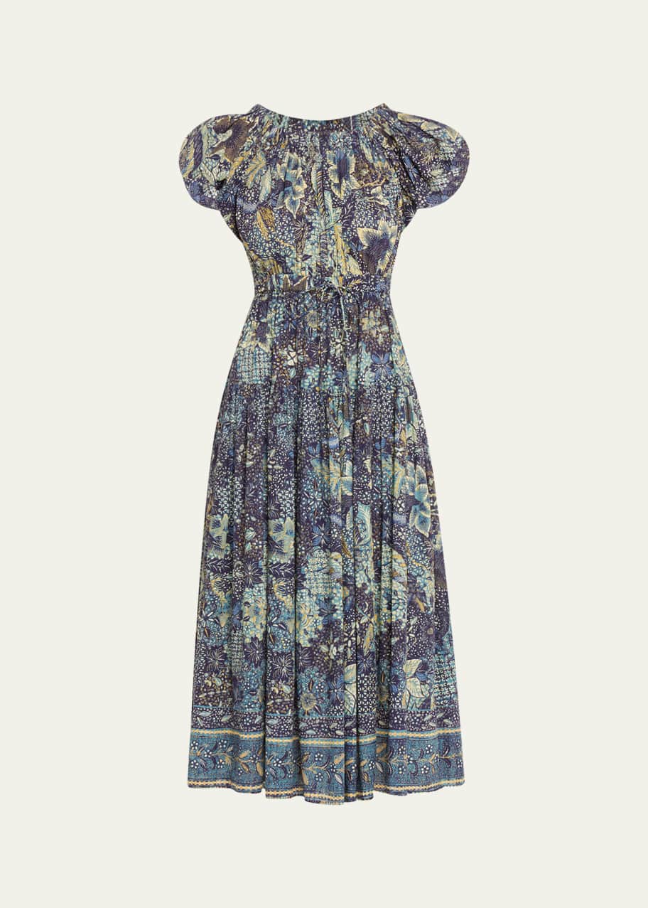Image 1 of 1: Abigail Puff-Sleeve Midi Dress