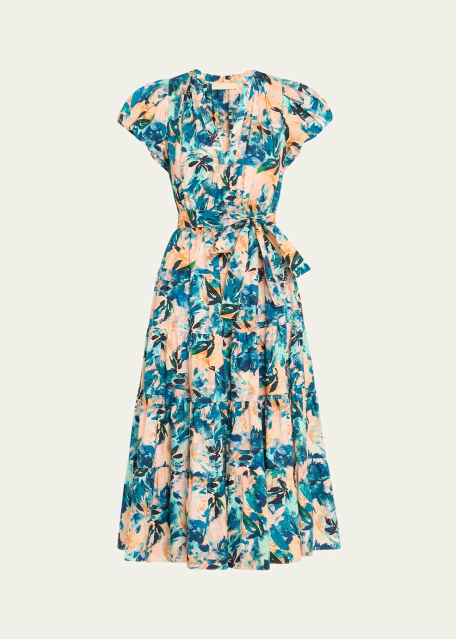 Image 1 of 1: Ottilie Floral Tiered Midi Dress