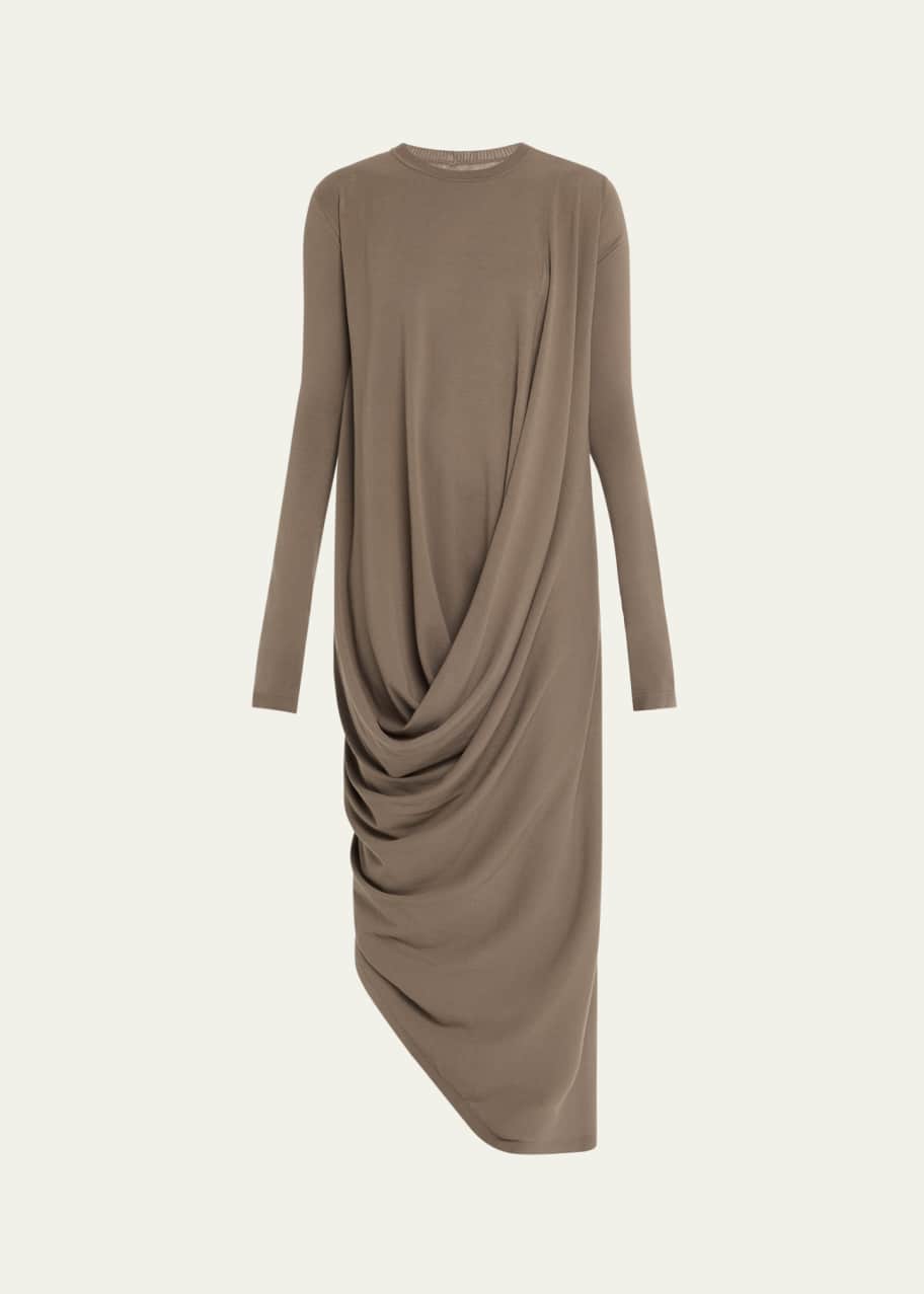 Image 1 of 1: Twisted Draped Front Asymmetric Knit Dress