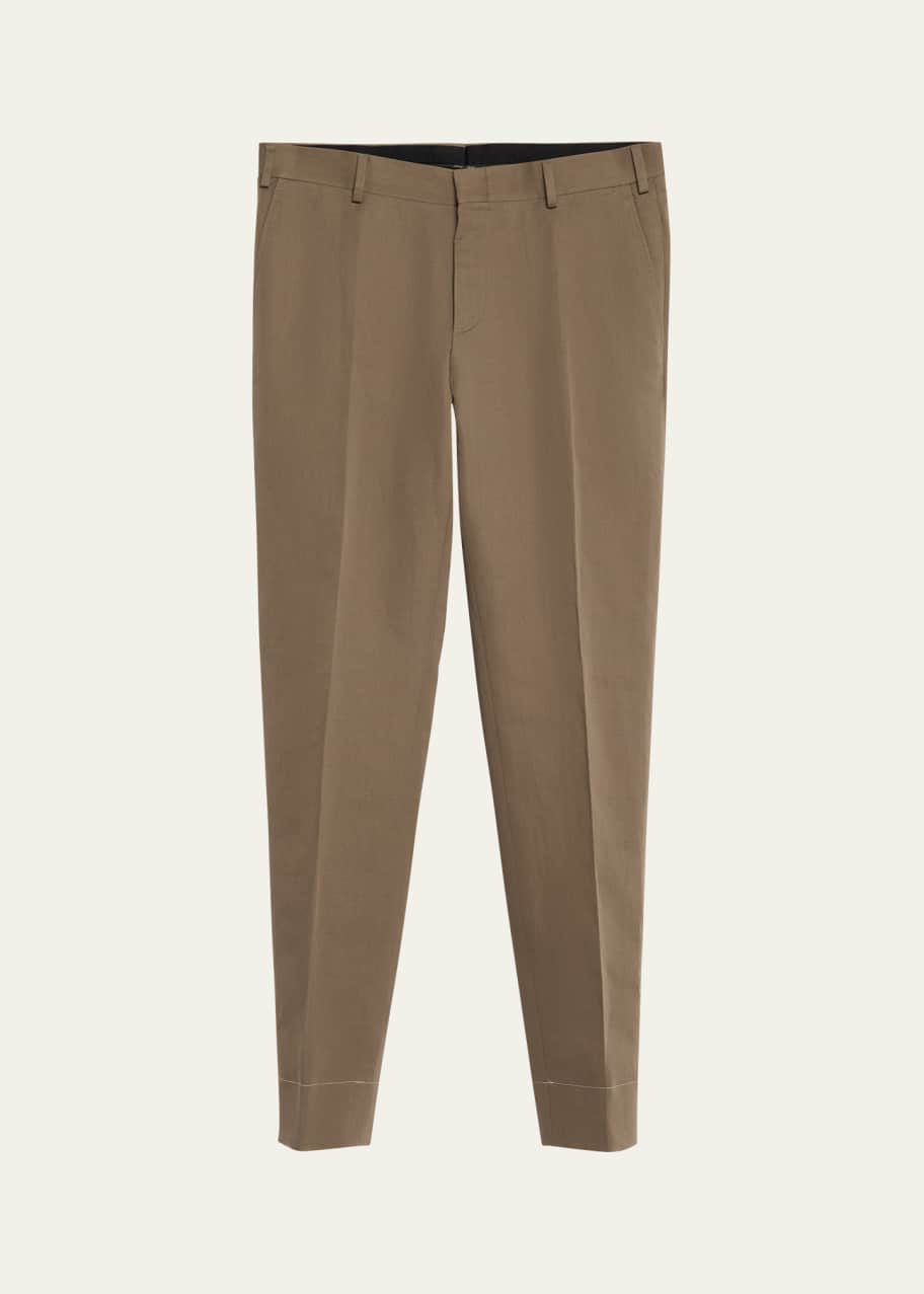 Image 1 of 1: Men's Cotton and Linen Flat-Front Trousers