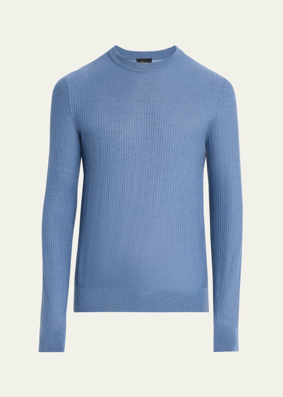 Image 1 of 1: Men's Cashmere and Silk Jacquard Stripe Crewneck Sweater
