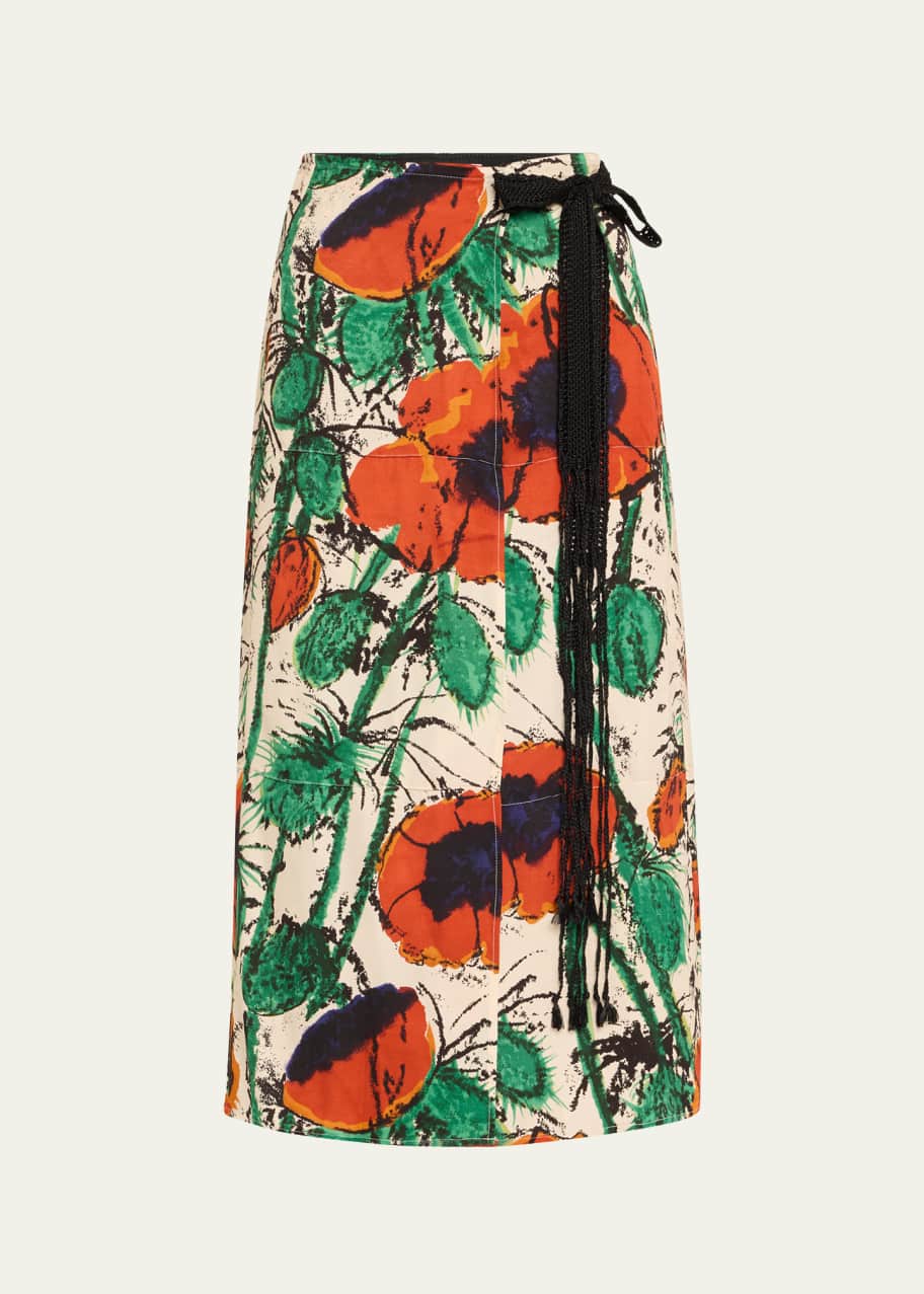 Image 1 of 1: Floral Print Satin Wrap Skirt