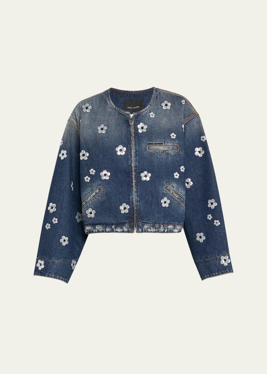 Marc Jacobs Daisy Sequined Denim Crop Jacket - Bergdorf Goodman