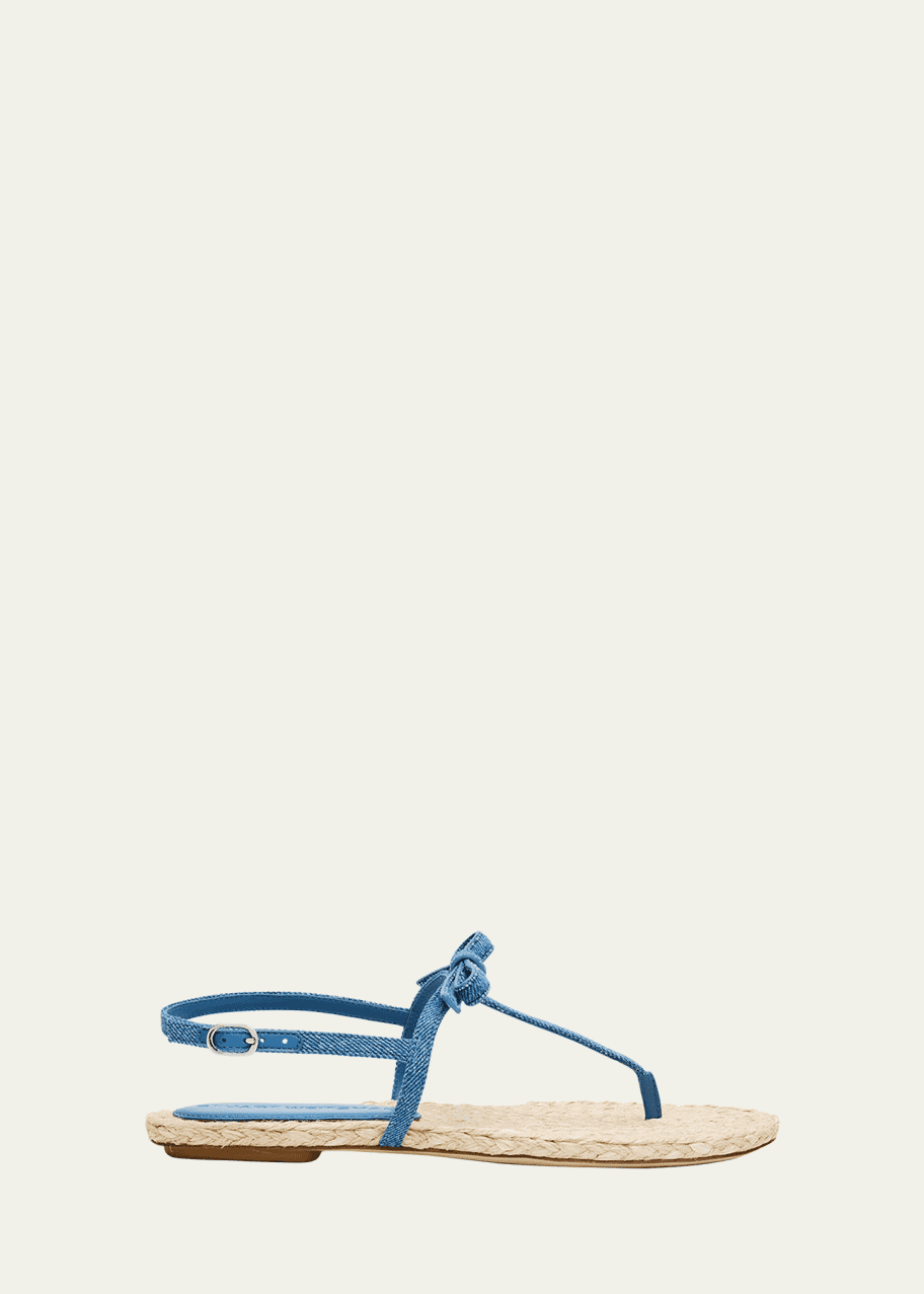 Image 1 of 1: Felicity Denim Bow T-Strap Sandals