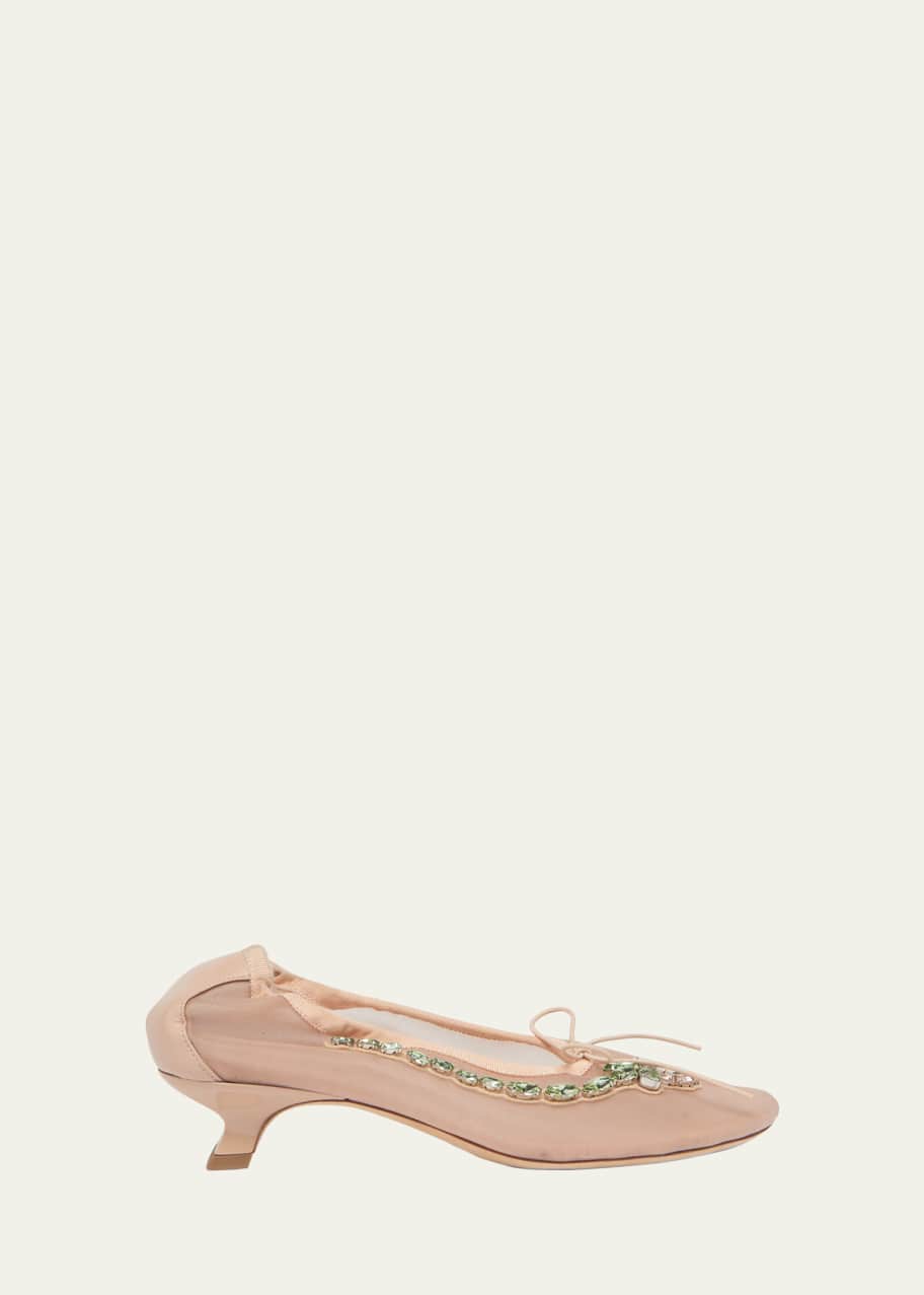 Image 1 of 1: Flower Embellished Mesh Ballerina Kitten Flats